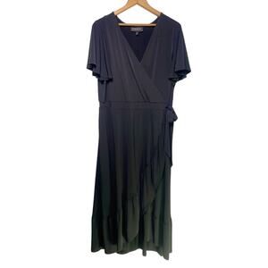 Lane Bryant Solid Black Flutter Sleeve Ruffle Long Dress Stretch Plus Size 18/20